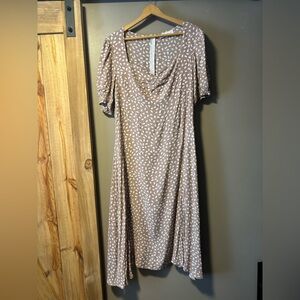 Petal & Pup Mauve Pink Midi Dress with White Leaf Print